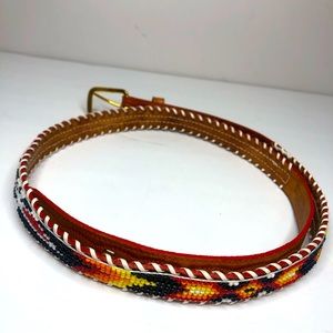 VINTAGE HAND BEADED LEATHER NATIVE AMERICAN WESTERN BELT SIZE 36